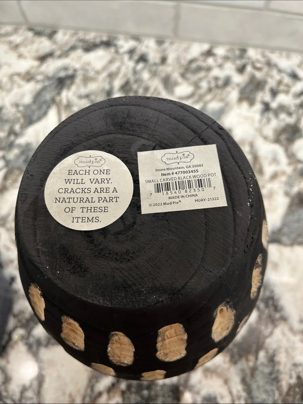 NEW Mud Pie Black Carved Wood Vase